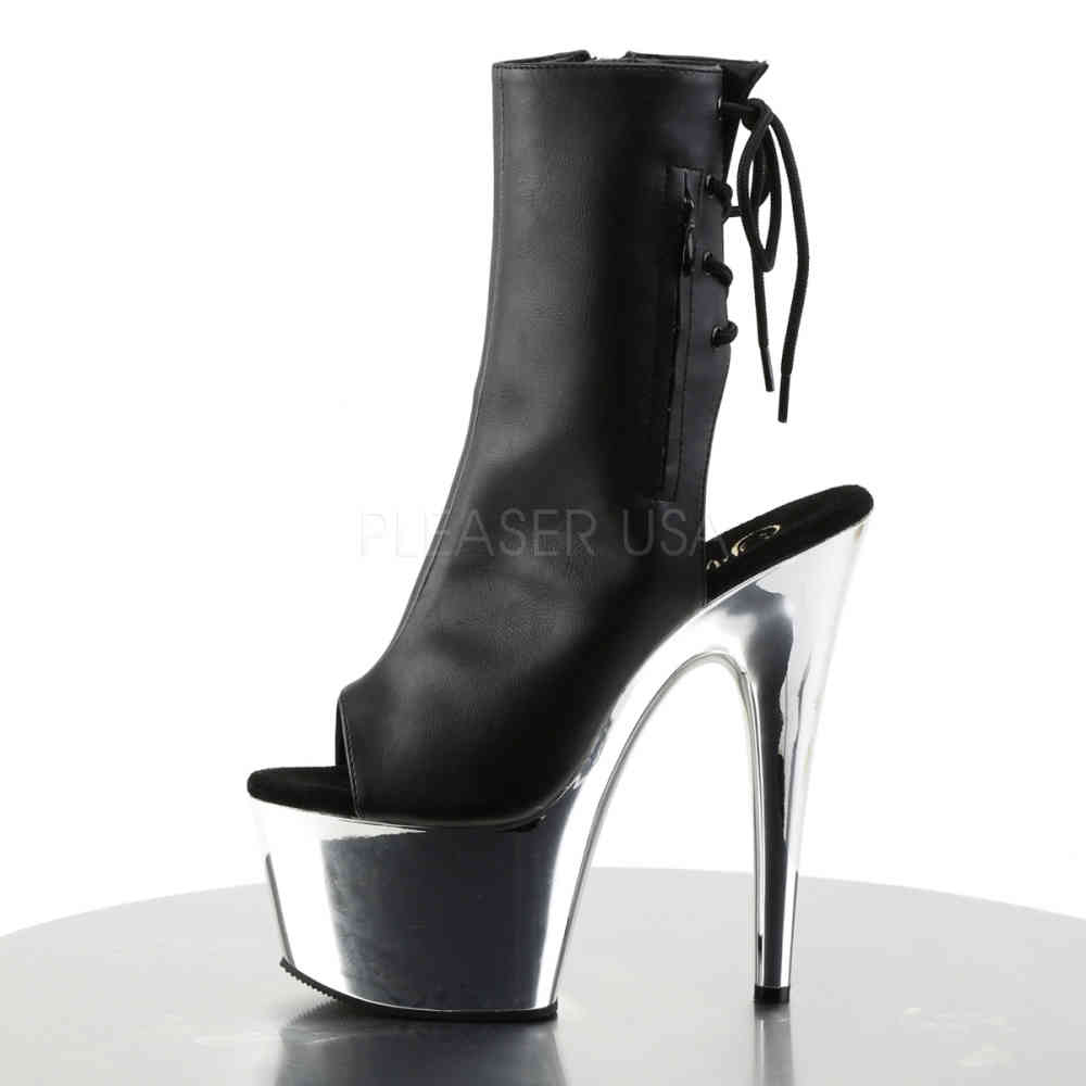 Pleaser - ADORE1018 Plateau Laarzen, Paaldans schoenen - Paaldans schoenen - Zwart/Chroomkleurig